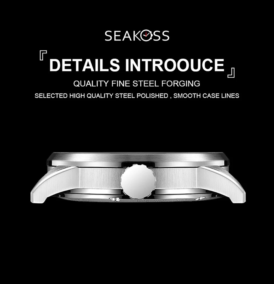 SEAKOSS Luxury Skeleton Men's Tourbillon Manual Mechanical Watches Double Tourbillon Luminous Hands Watch for Men Sapphire Glass
