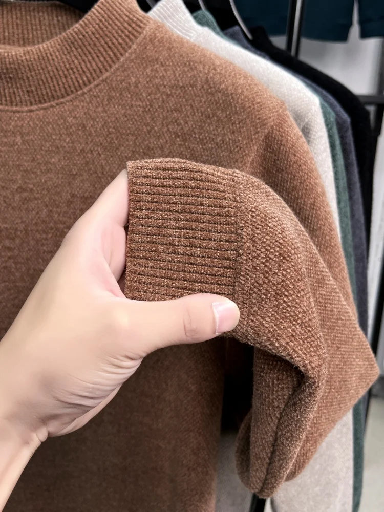Fashion cartoon teddy bear embroidery knitted sweater high neck pullover luxury brand plush warm autumn winter casual men's wear