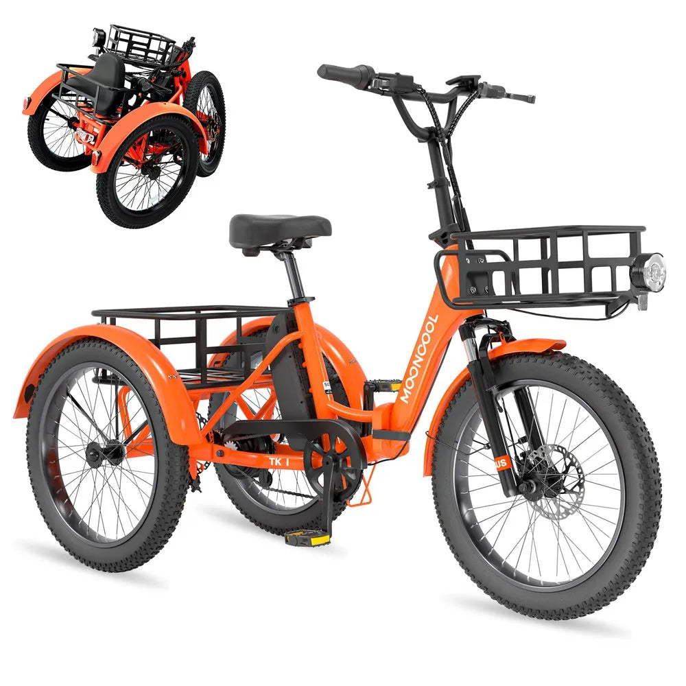 Folding Electric Tricycle for Adults 20" Fat Tire 3 Wheel E-Bike Trike W/ basket