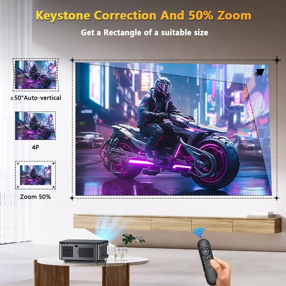 XIWBSY 1000ANSI Android Projector 25000 Lumens 4K AutoFocus/Keystone Projector Office Video Home Theater Portable Beamer Outdoor