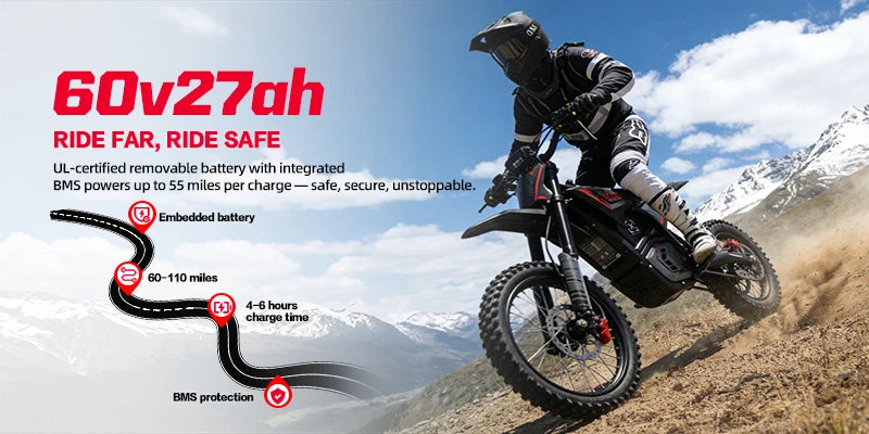 EM5 PRO 4000W Geared Motor Off-Road 60V Electric Dirt Bike All Terrain Ebike Electric Motorcycle