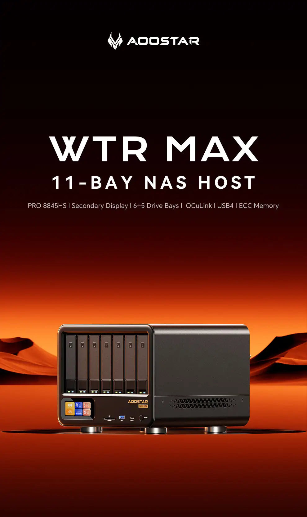 AOOSTAR High‑Performance NAS Mini PC AMD Ryzen 7 PRO 8845HS 11‑Bay HDD+M.2 SSD DDR5 ECC Dual 2.5G LAN USB4 OCuLink