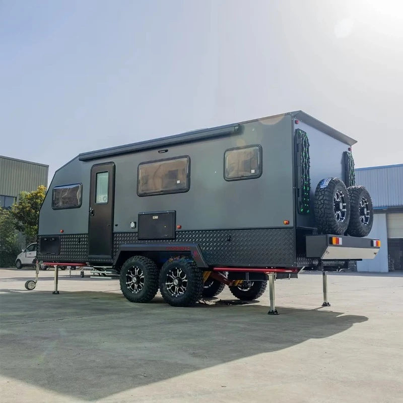 Customized Off Road Small Family Camping Caravan RV Camper Trailer With Toilet Reliable For Outdoor Camping Trips