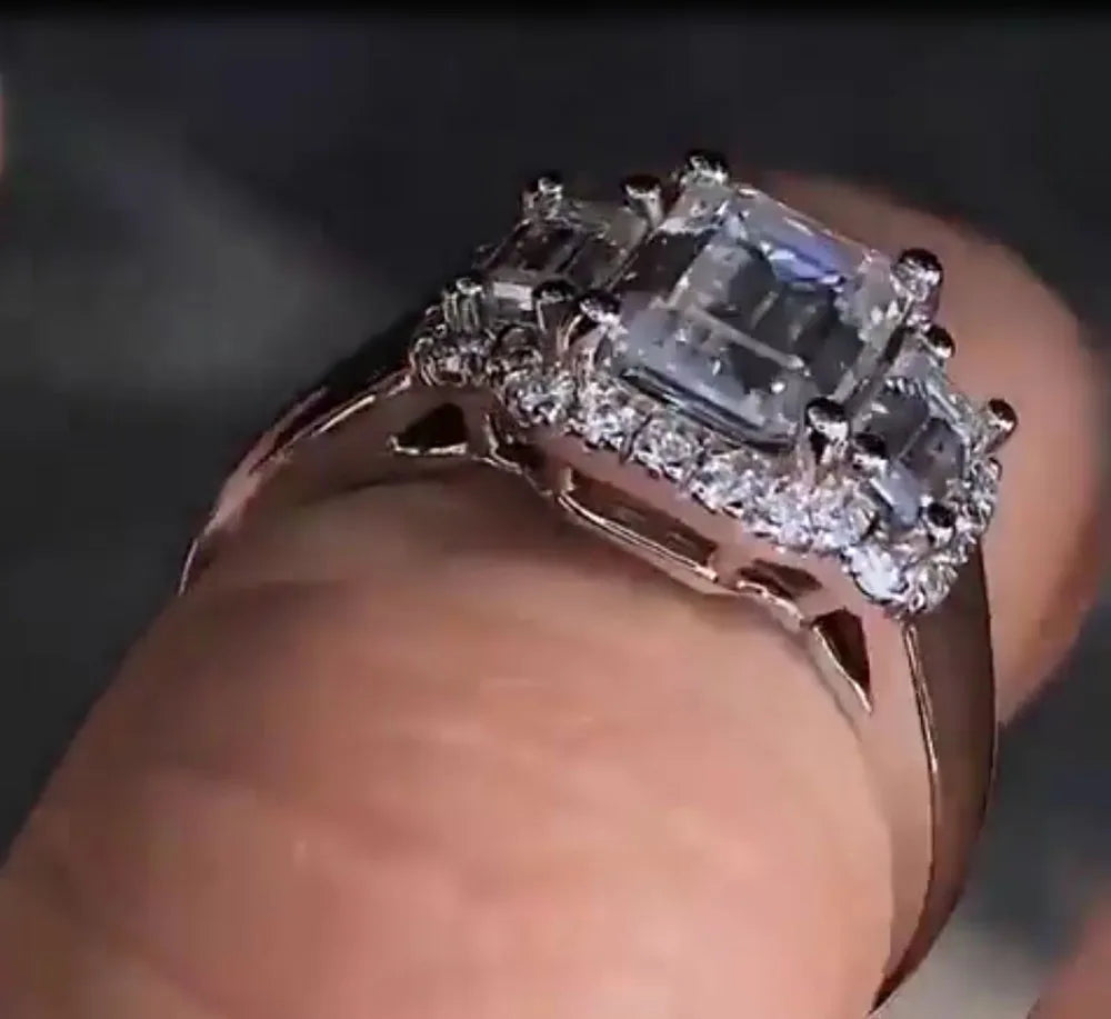 Custom Real Platinum PT950 Women Men Wedding Party Anniversary Engagement Ring 2 3 4 5 Ct 3 Pcs Emerald Moissanite Diamond Ring