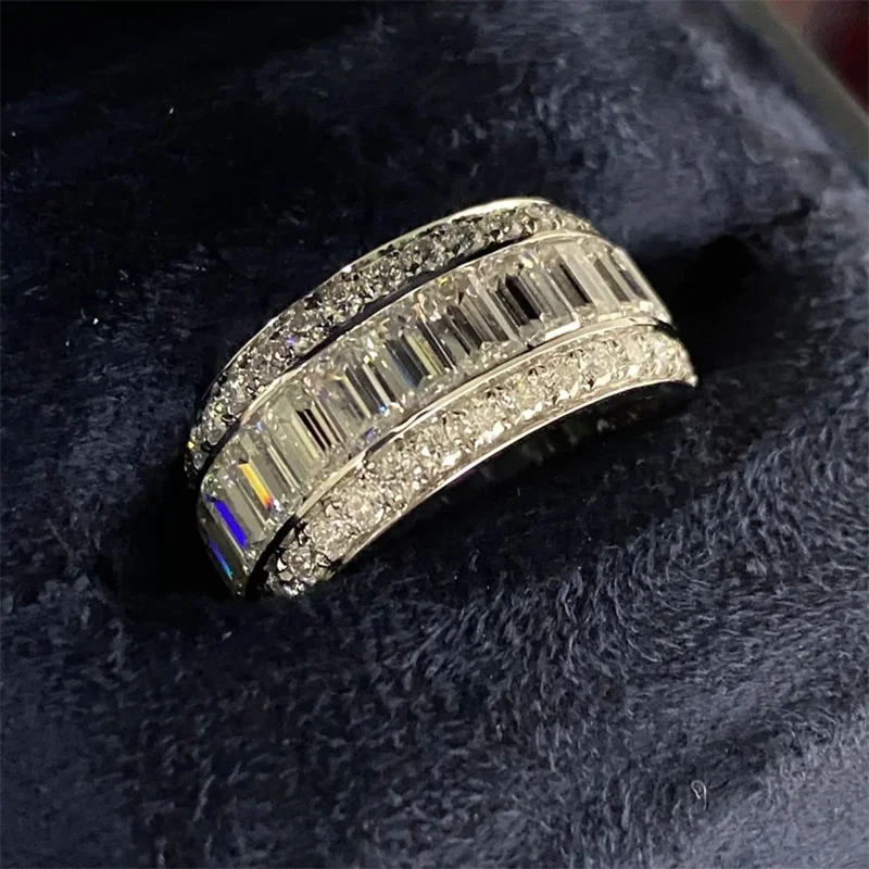 9.24ctw Emerald & Round Cut DEF-VS VVS Lab Grown Diamond Men’s Band 10K 14K Gold Bands Gift for Him