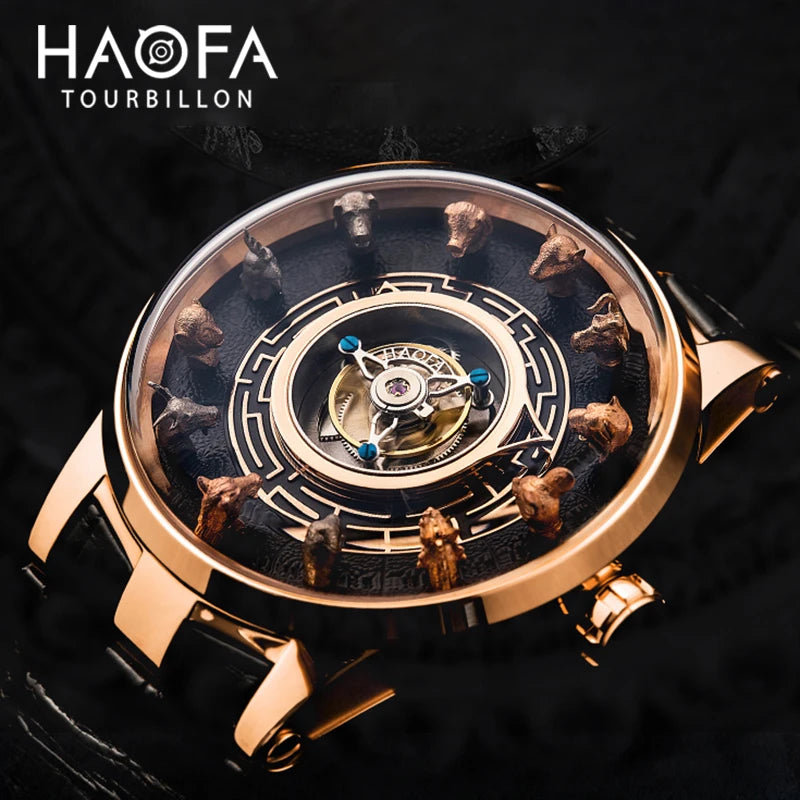 Haofa 2000 Center Tourbillon Movement Man Watch Luxury Sapphire Zodiac Tourbillon Mechanical Mens Watches Limited Edition