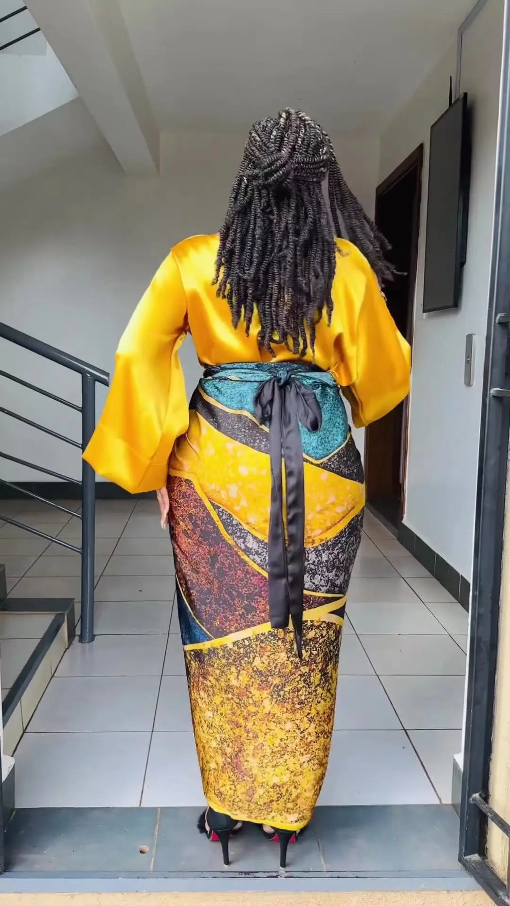 African Printed Two Piece Sets Skirt Womens O-neck Loose Flare Sleeve  Lace-up Skirt 2 Piece Suit Womens