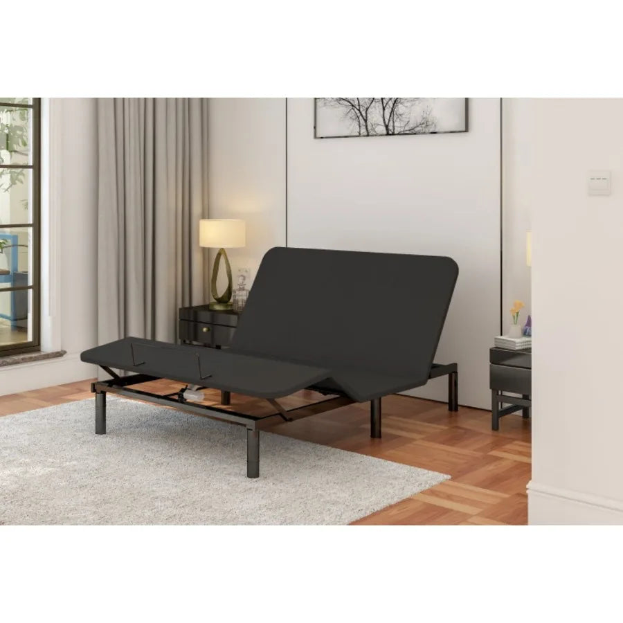Black dual-motor adjustable electric bed with 9-key remote control Easy Assembly Queen size bed frame