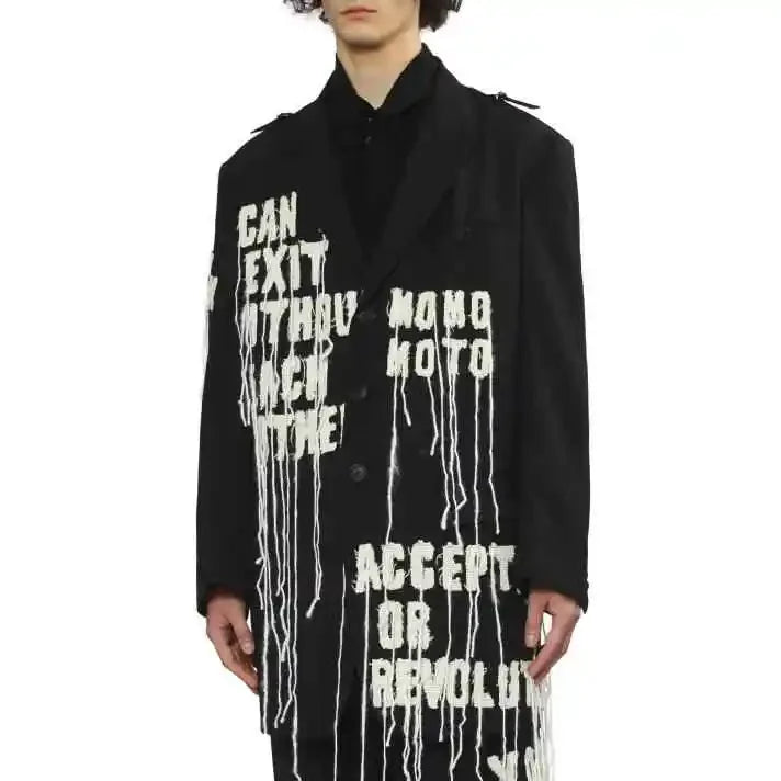 YOJI OOAK Japanese original patchwork letter tassel design sense suit jacket embroidered suit jacket for men