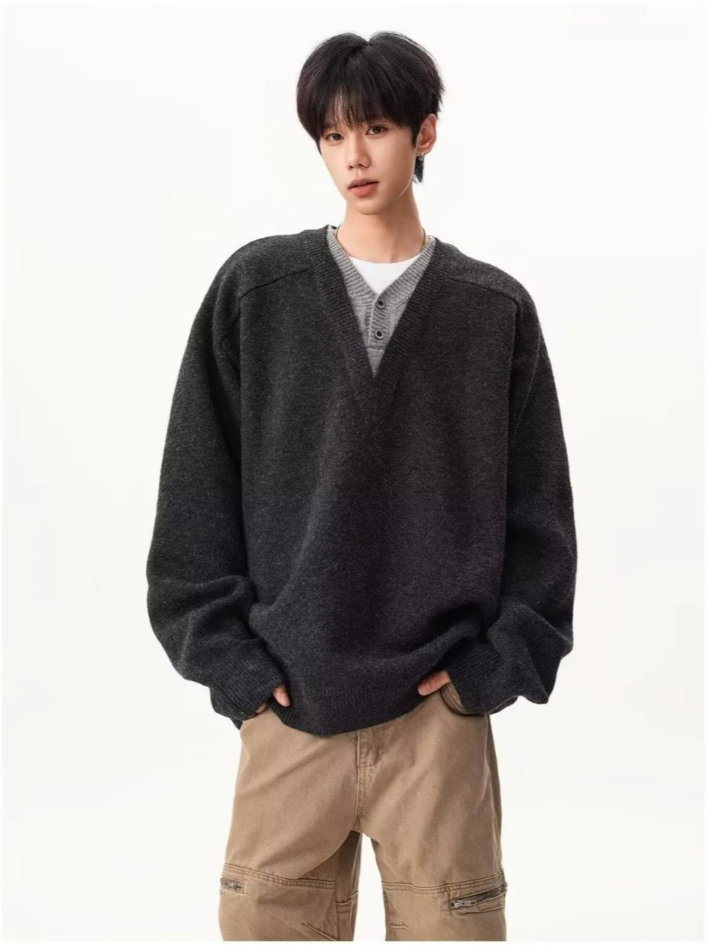 Fur Collar Pullovers Anime Mens Korean Japanese Minimalist Design Simple Clean Look Elegant Pure Advanced Aesthetics Premium Top