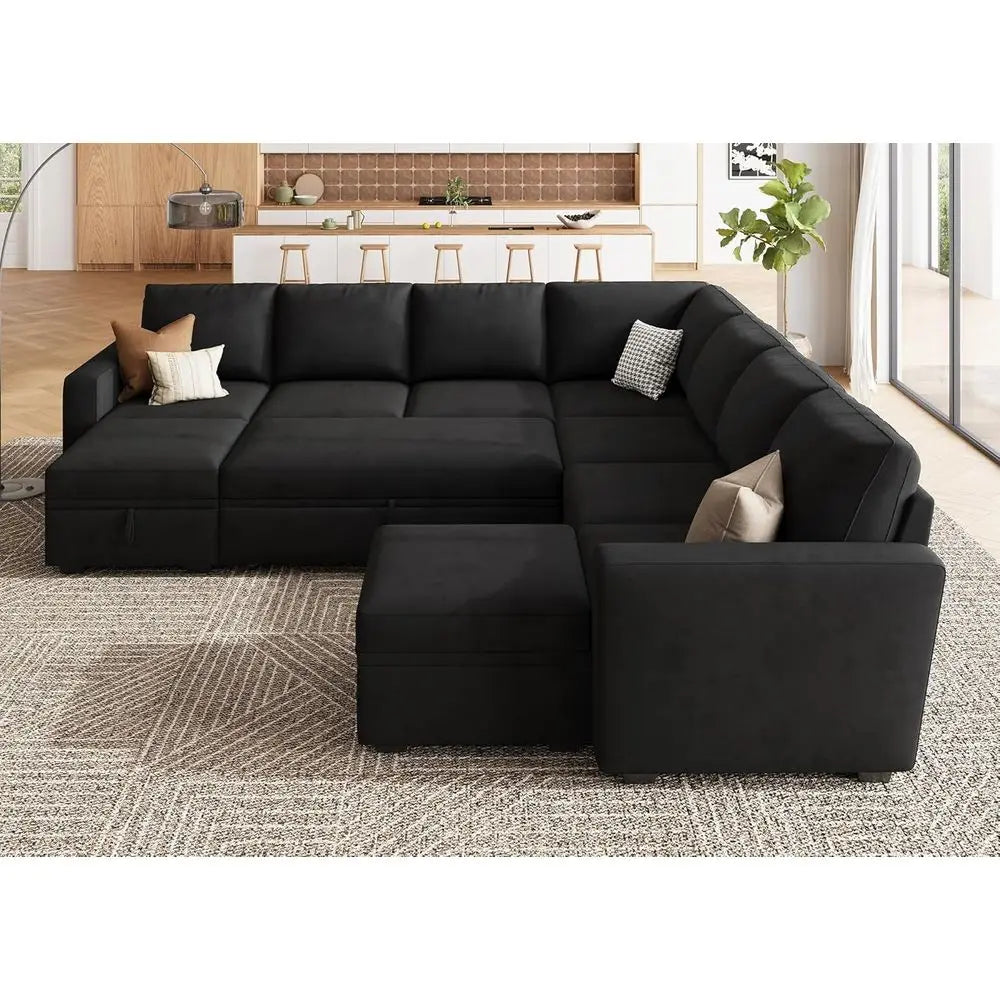 Oversized Sectional Sleeper Sofa with Pull-Out Couch and Storage