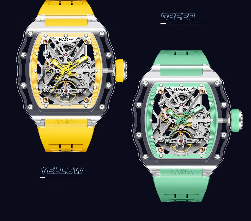 Haofa Transparent Crystal Glass Case Men's Watch Fully Automatic Mechanical Movement Luminous Fashion Watches For Man 2202