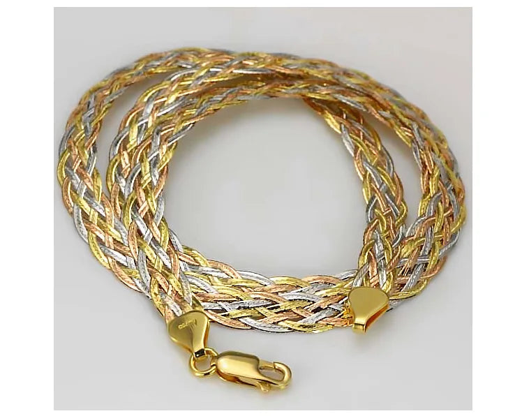 Necklace For Women Men Unisex 18K Pure Gold Weaving Chain Flat wide chain Knitted Chains Necklace Choker Vintage Collares Mujer