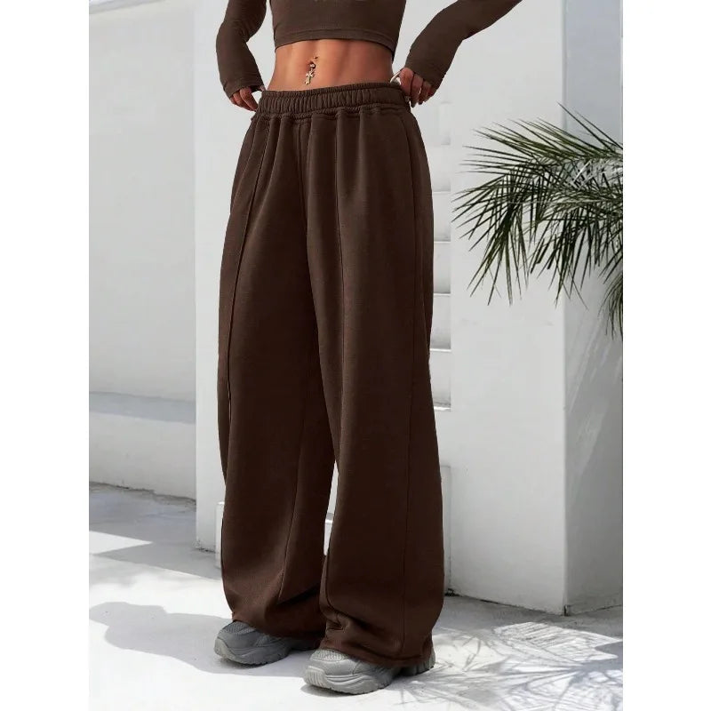 Plus Size New Women‘s Fashion Fitness Sweatpants Wide Leg Straight Ladies Casual High Waisted Solid Color Sports Pants