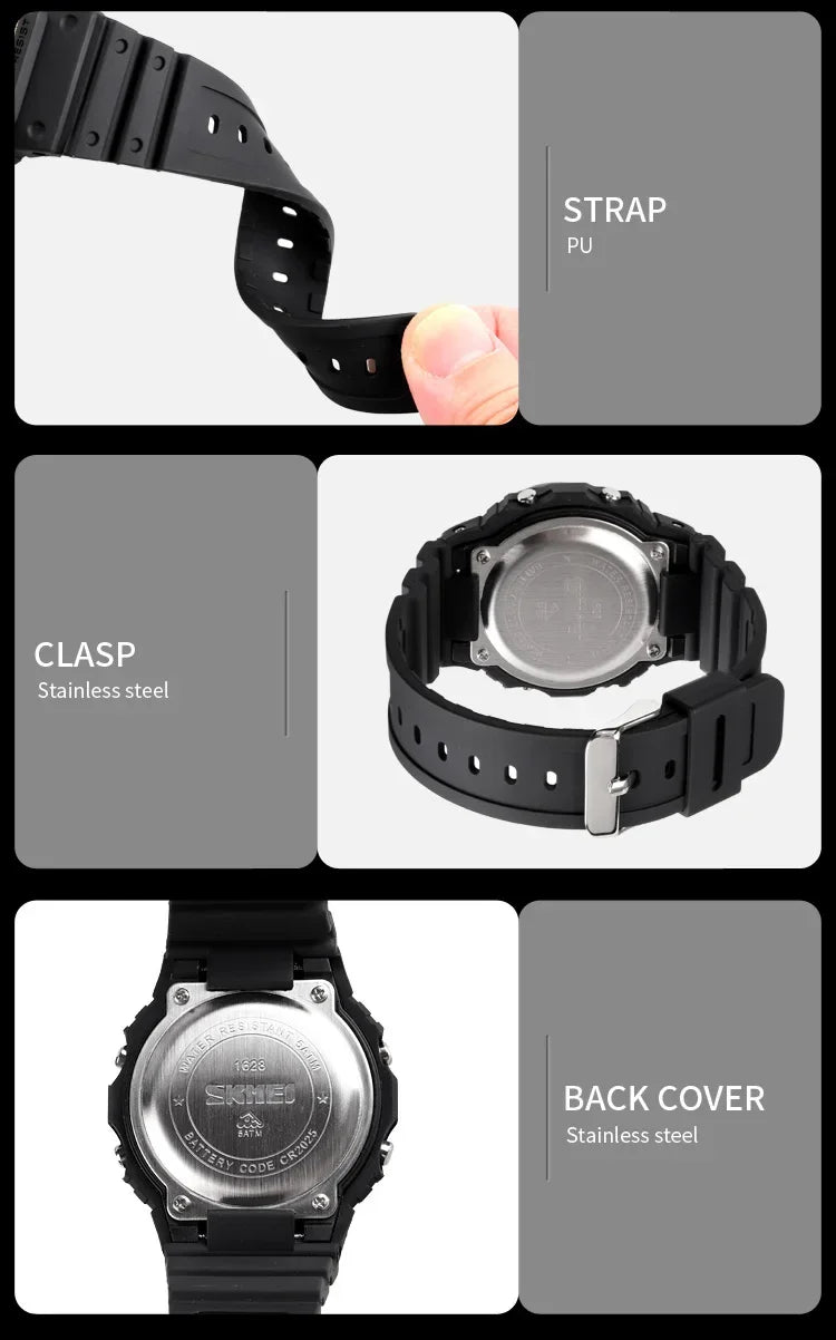 SKMEI 1628 Luxury Digital Men Watches Sports Waterproof Electronic Mens Wristwatches Military Back Light Clock 1988 Reloj Hombre