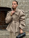 Solid Lace Up Long Trench Coat Women Fashion Full Sleeve Lapel Single Breasted Loose Outerwear 2026 Lady Spring High Street Coat
