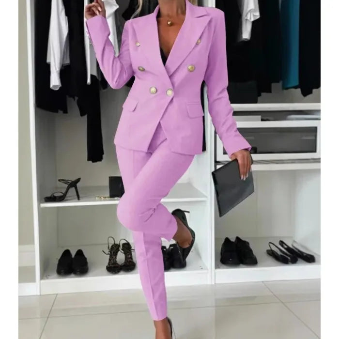 Two Piece Sets Woman Outfit 2025 Spring Solid Color Versatile Temperament Blazer Coat & Fashiona Casual Pocket Design Pants Set