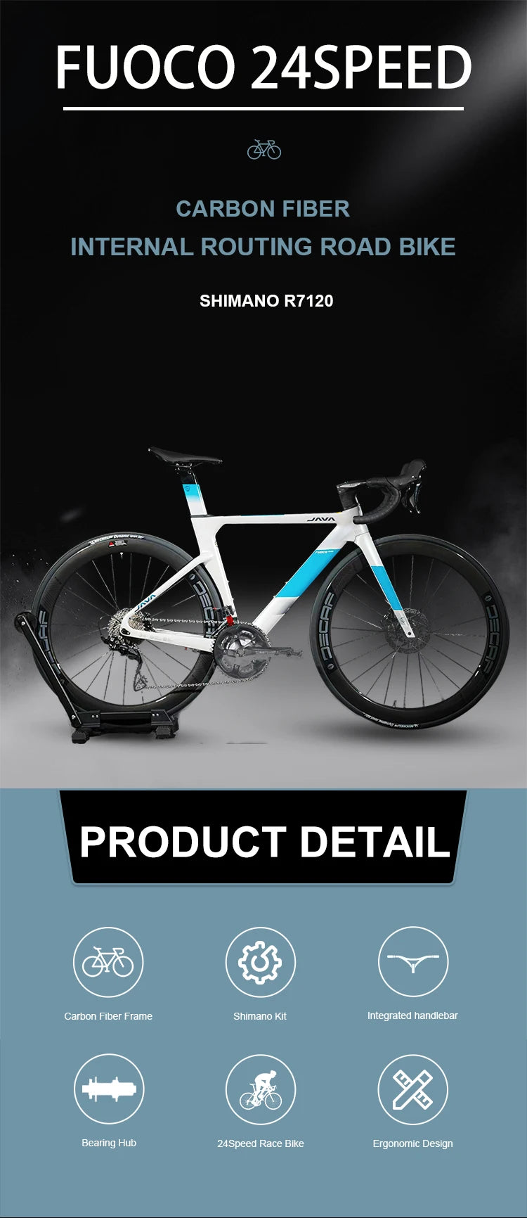 Java FUOCO TOP High Quality R7120 Full Carbon Fiber Bicycle 700c Carbon Cycle Tires Road Bike Racing Bike