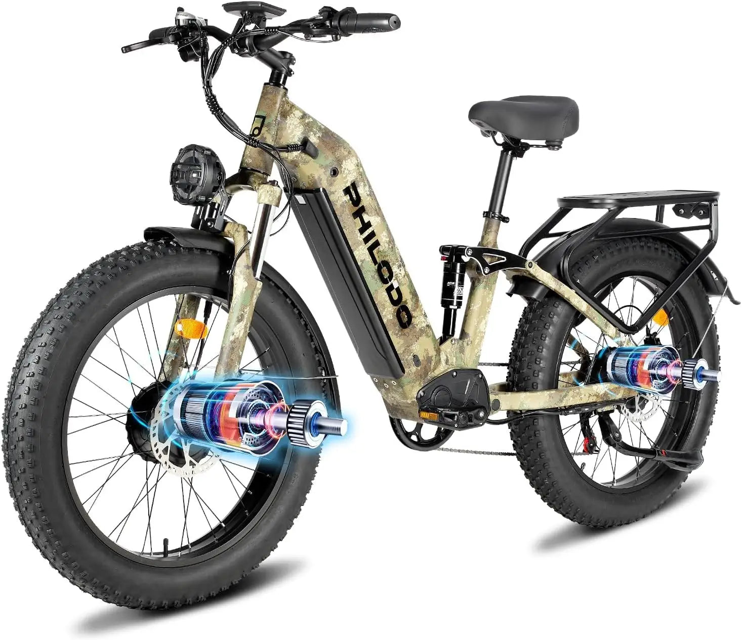 5000w Dual Motor Electric Bicycles, 60V Battery E-Bike with 45 MiIe P-Hour Electric Bike for Adults, 26 Fat Tire Hunting Ebike f