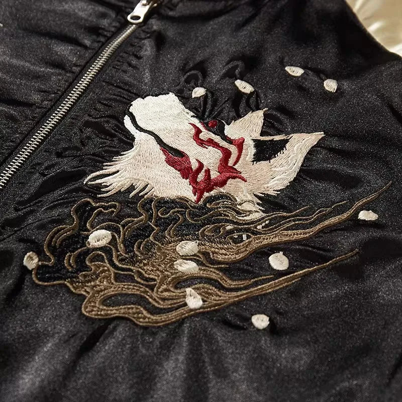 A007 Baseball Jackets For Man Nine-Tailed Fox Heavy Embroidery Autumn Quality Comfortable Fit Trendy Loose Chamarras Para Hombre