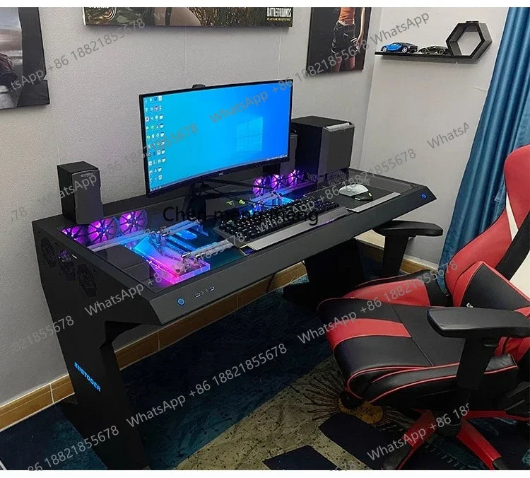 btooer Computer Case All-in-One Desk Cool Sci-fi Water Cooling Irregular Built-in Fully Transparent Large Case E-sports