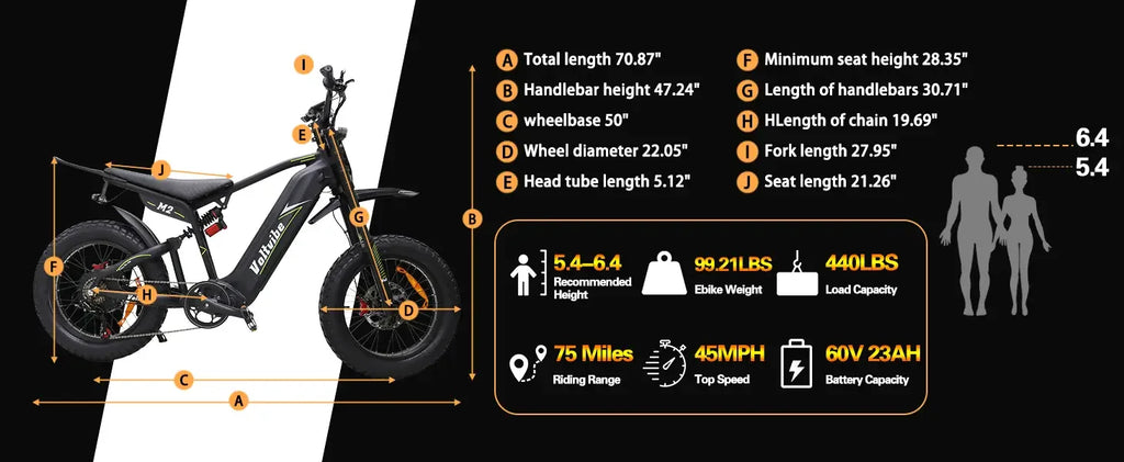 BAOLUJIE M2 Electric Bike Adults Mountain Bike 60V 25AH 20" Tires Ebike 2000W High-speed Motor Max Speed 45MPH【1 Year Warranty】
