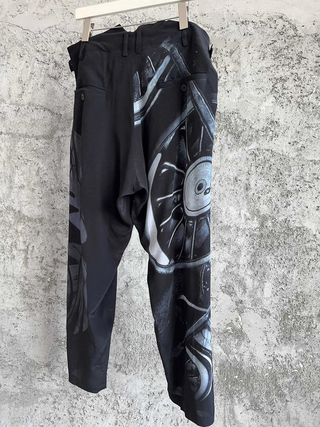 TOP-YAMAMOTO design sense asymmetrical printed casual pants nine-inch straight pants wheel pattern