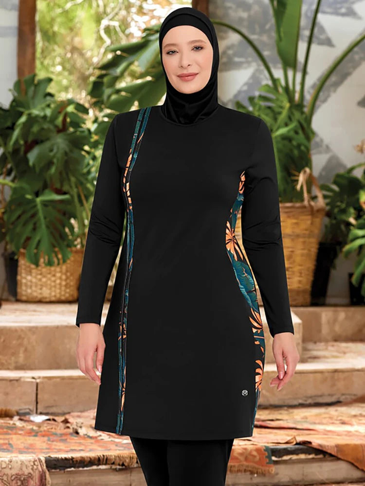 3PCS Thin Style Sporty Muslim Swimwear Burkini Femmes Women Modest Swimsuit Bathing Suit Hijab Top Pant (No built-in Bra)