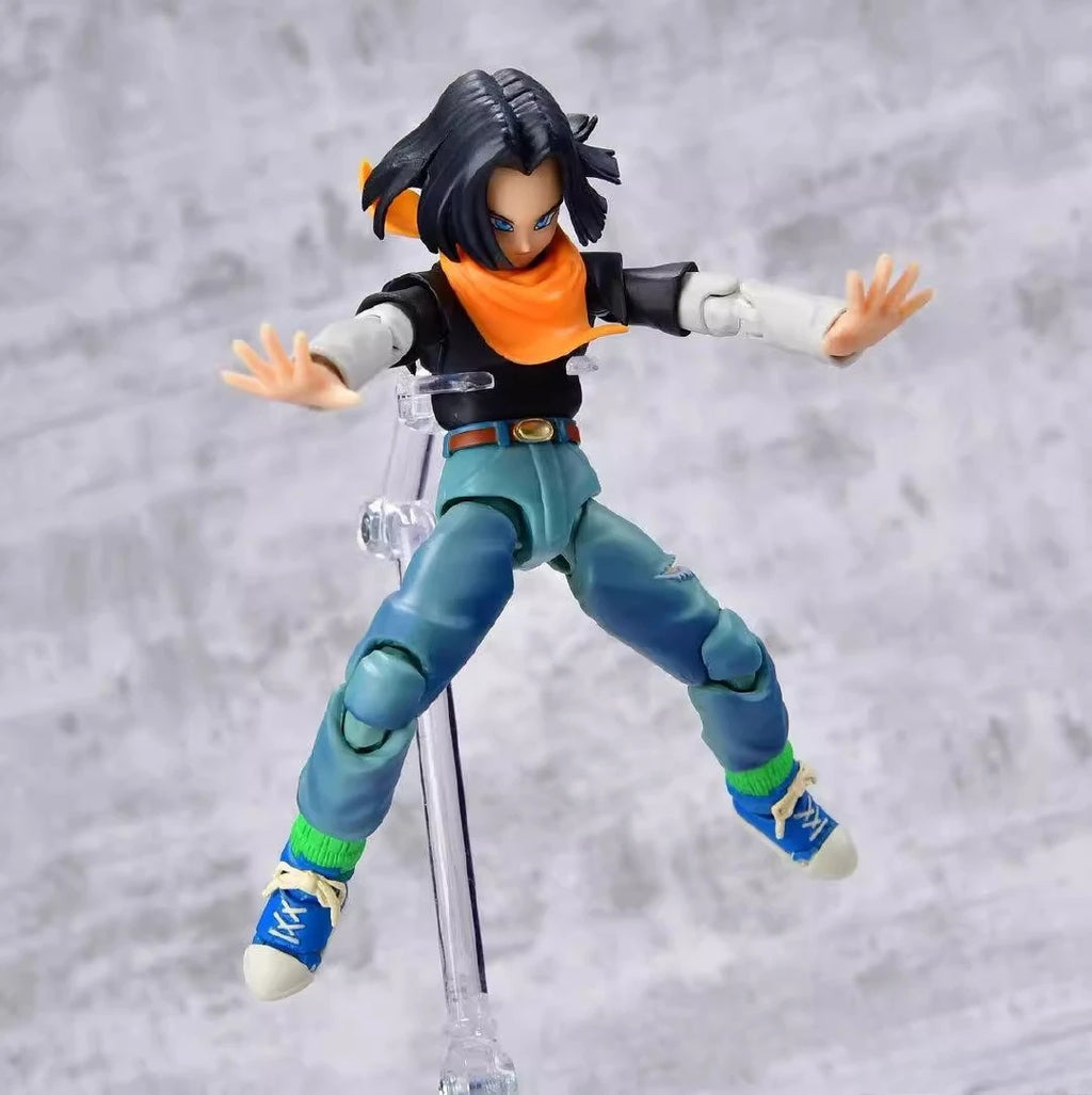 15cm SHF Original Dragon Ball Anime Figure Android 17 Peripheral Joints Can Move Model Desktop Decoration Ornaments Gifts Toys