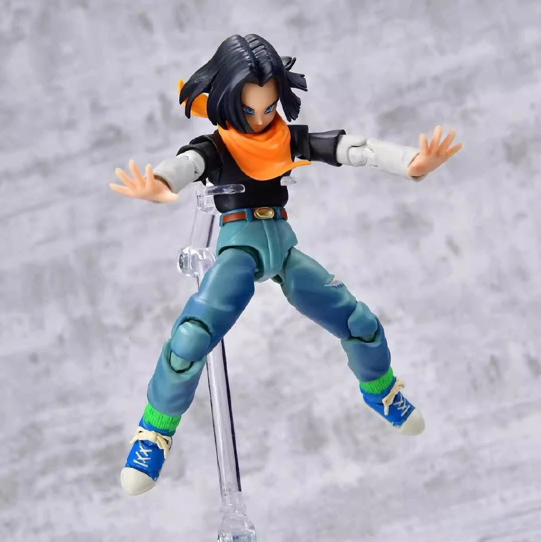 15cm SHF Original Dragon Ball Anime Figure Android 17 Peripheral Joints Can Move Model Desktop Decoration Ornaments Gifts Toys