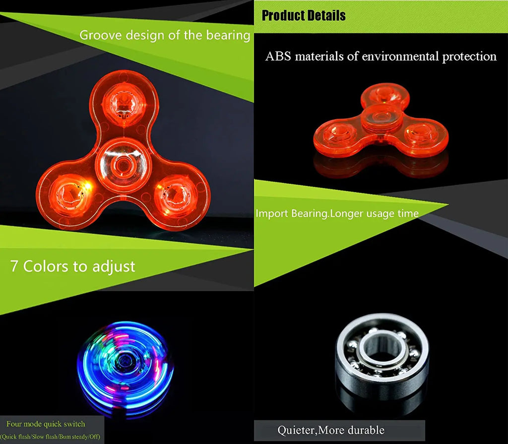 Glow in Dark LED Light Fidget Spinner Finger Toy Hand Spinner Stress Reduction and Anxiety Relief for Children