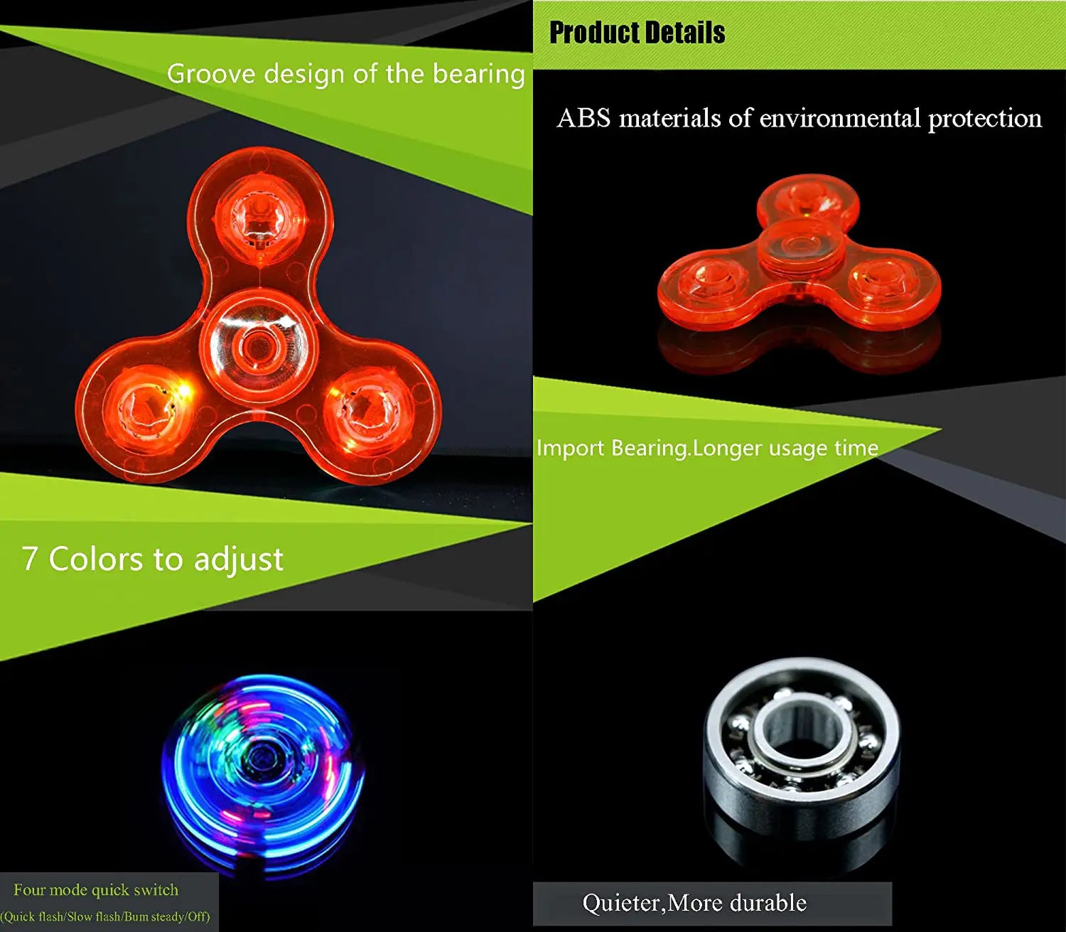 Glow in Dark LED Light Fidget Spinner Finger Toy Hand Spinner Stress Reduction and Anxiety Relief for Children