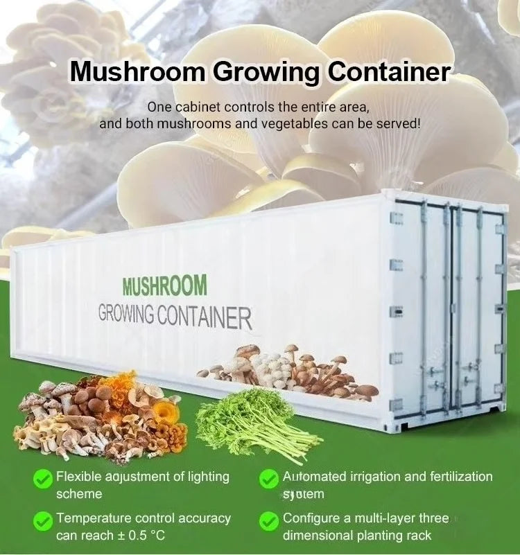 Customized 20ft 40ft Container Farm, Hydroponic Growing System Agricultural Greenhouse for Mushroom Production
