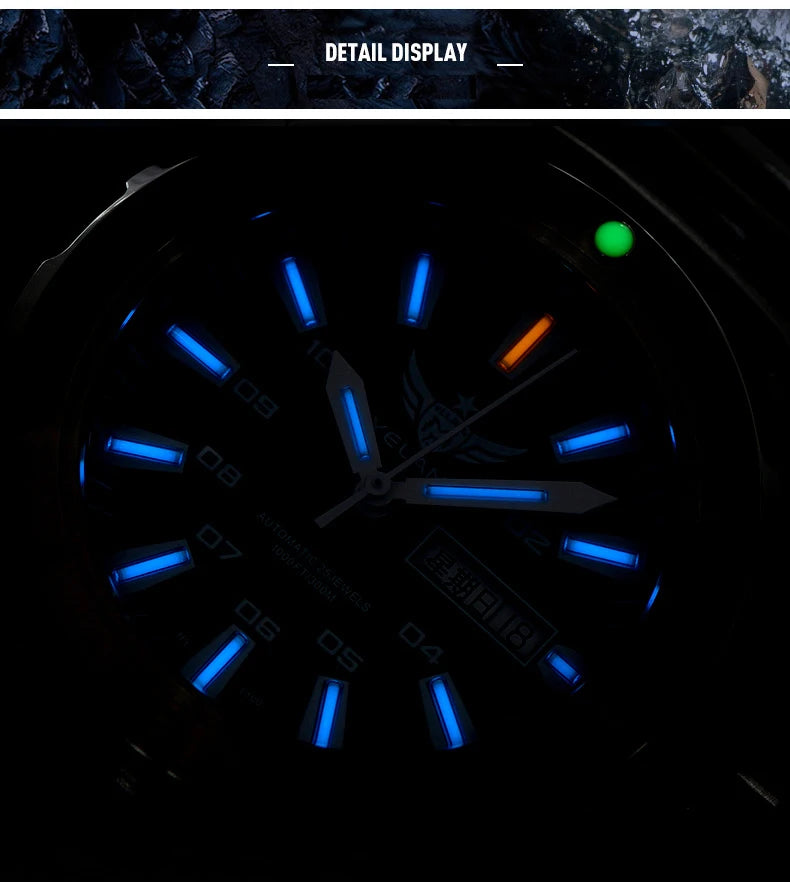 YELANG New Men Automatic Mechanical Watch T100 Self Luminous SWISS ETA Movement 25Jewels Deep Sea DiverSwim Waterproof 300m V5