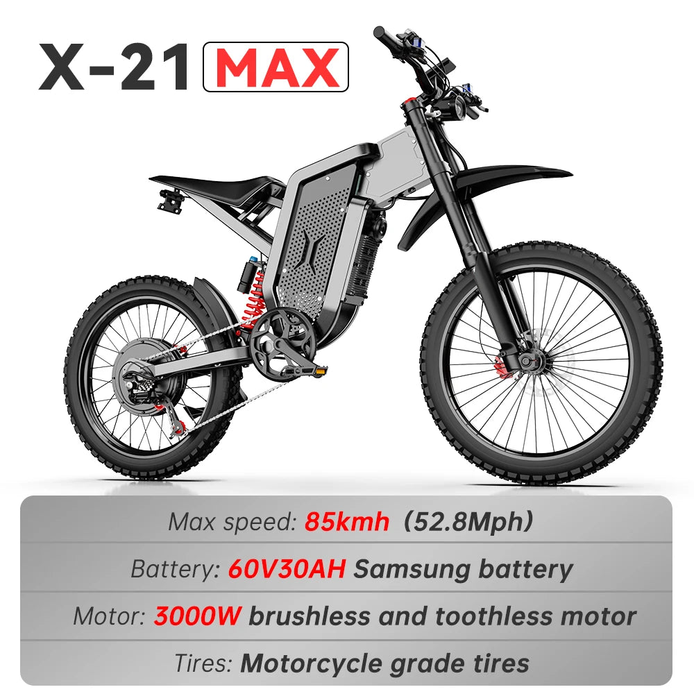 EKX X21 Max Electric Motorcycles 6000W Brushless Gearless Motors 60V30AH Lithium Battery Speed 85Kmh Adult Off Road MTB Ebike