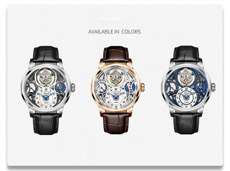Haofa Manual Tourbillon Watch for Men Moonphase Energy Display Dial Skeleton Movement Sapphire Mechanical Wristwatches 1939