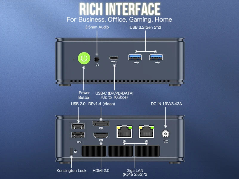 M5 Plus Gaming Mini PC Ryzen 7 5825U (Upgraded 7430U/ 5700U), 32GB RAM 1TB SSD Dual NIC LAN 2.5GbE Desktop Computers Offi