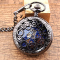 10pcs/lot Hollowed Black Gear Mechanical Pocket Watch with Chain  Pocket Watches Men Steampunk Gift Watches