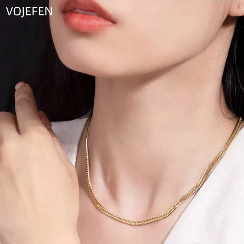 VOJEFEN AU750 Gold Cuban Necklace Jewelry Genuine For Women/Men Pure Gold 3MM Chain Neck Jewel 2026 Brand Luxury Quality Choker