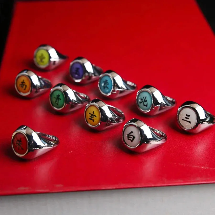 10pcs Bandai Naruto Akatsuki Rings Anime Itachi Figure Cosplay Action Accessory Jewerly Cool Boys Children Kids Toys Gifts