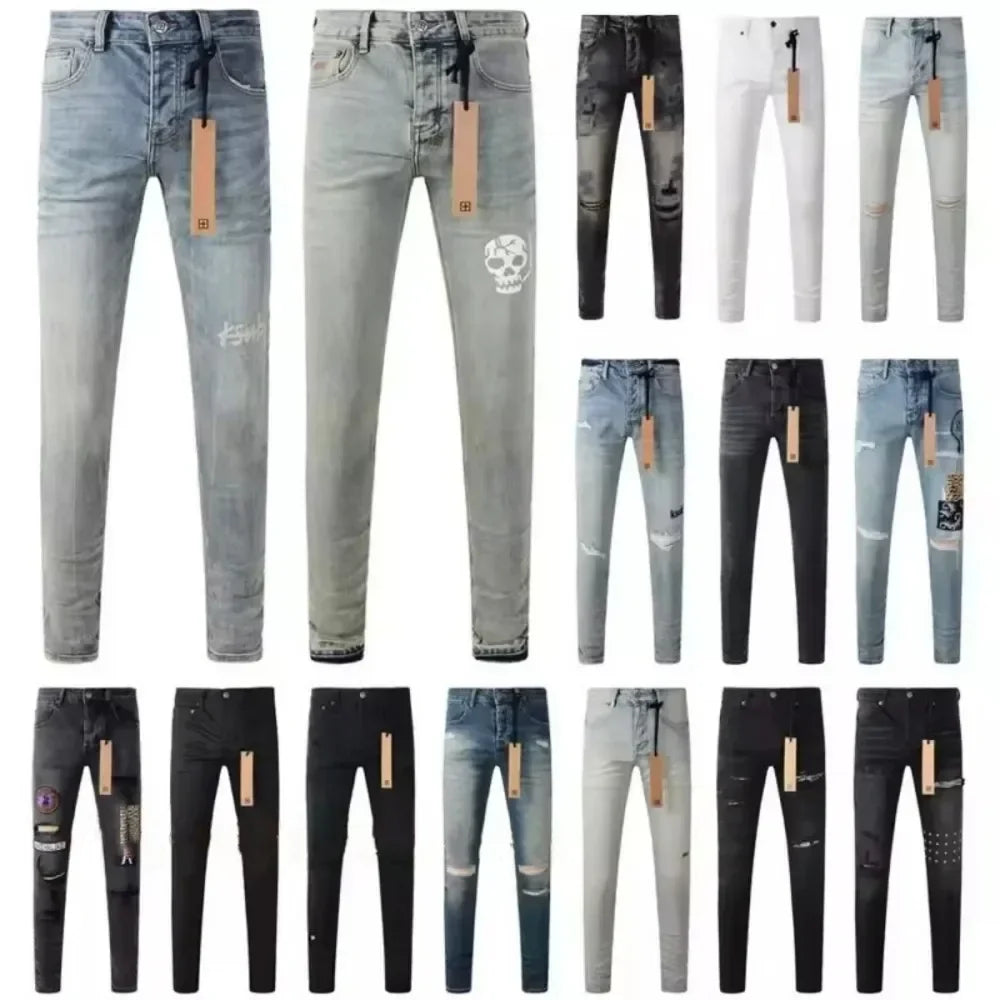 2025 KSUBI Men Personality Multi-style Low Rise Elastic Skinny Denim Pants American Style Ripped Trousers Jeans