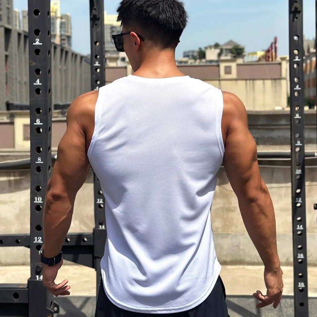 2025 Summer New Trend Men tank top Pullover Round Neck Mesh Bottom Shirt Sports Fitness Top Sleeveless Vest Quick Dry undershirt