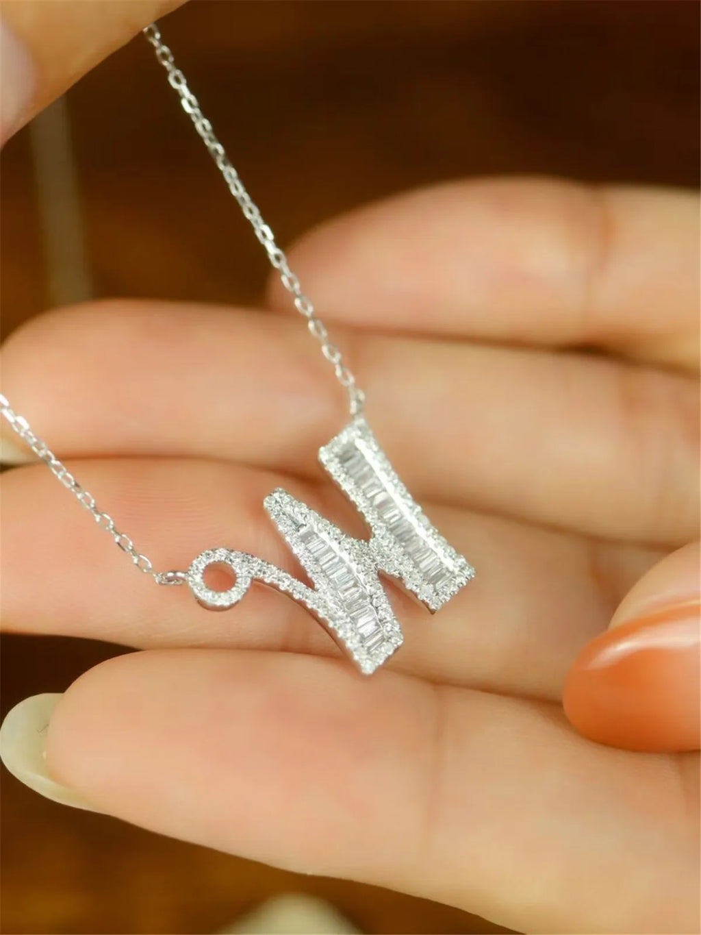 18K gold solid genuine gold natural diamond letter diamond necklace - high-quality jewelry available in stock, for customization