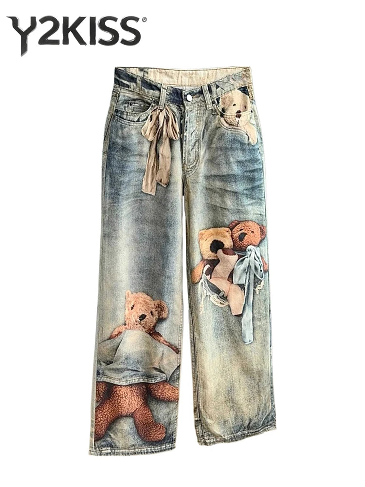Women's Baggy  Jeans Print Graphic Denim Pants Harajuku Cowboy Tie Dye High Street 2000s High Street Tide Stylish Design New