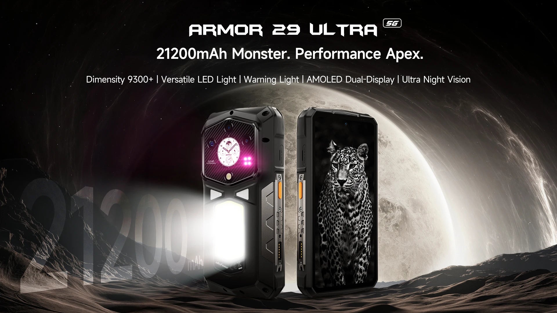 Ulefone Armor 29 Ultra 5G AI Rugged Phone Dual Screen Dimensity 9300+21200mAh 120Hz 1TB ROM 64MP, NFC, Android 15 Smartphone