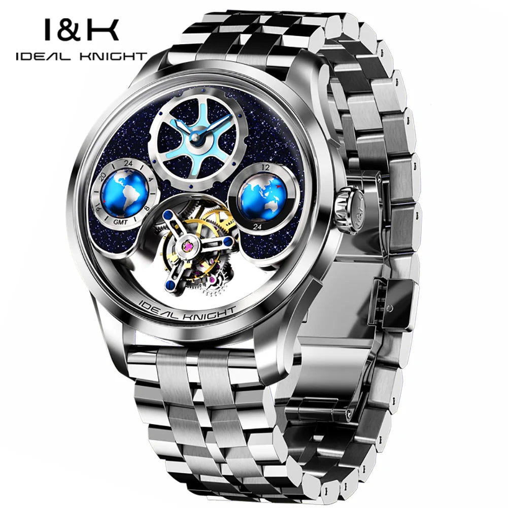 IDEAL KNIGHT Tourbillon Automatic Mechanical Watch for Men Skeleton Flywheel Top Man Watch High-end Luxury Men's Wristwatch 6805