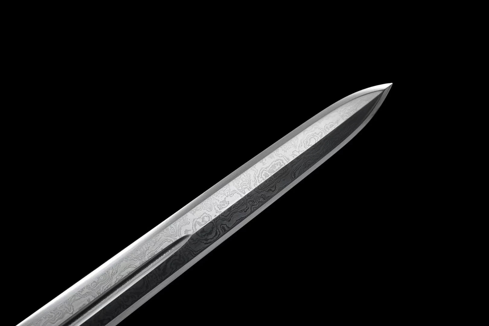 medieval Viking era samurai sword and a folded Damascus steel one-piece sword are ready for battle, handcrafted sharp weapons