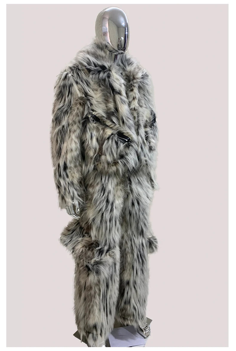 Mauroicardi Winter Long Colorful Multicolored Thick Warm Hairy Fluffy Faux Fur Wide Leg Pants Men Runway Fashion Streetwear 2025