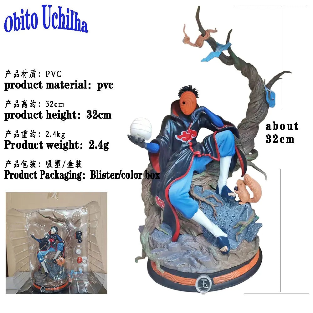 32cm Naruto Anime Uchiha Obito Replaceable Head PVC Action Figures Collection Model Toys Gifts