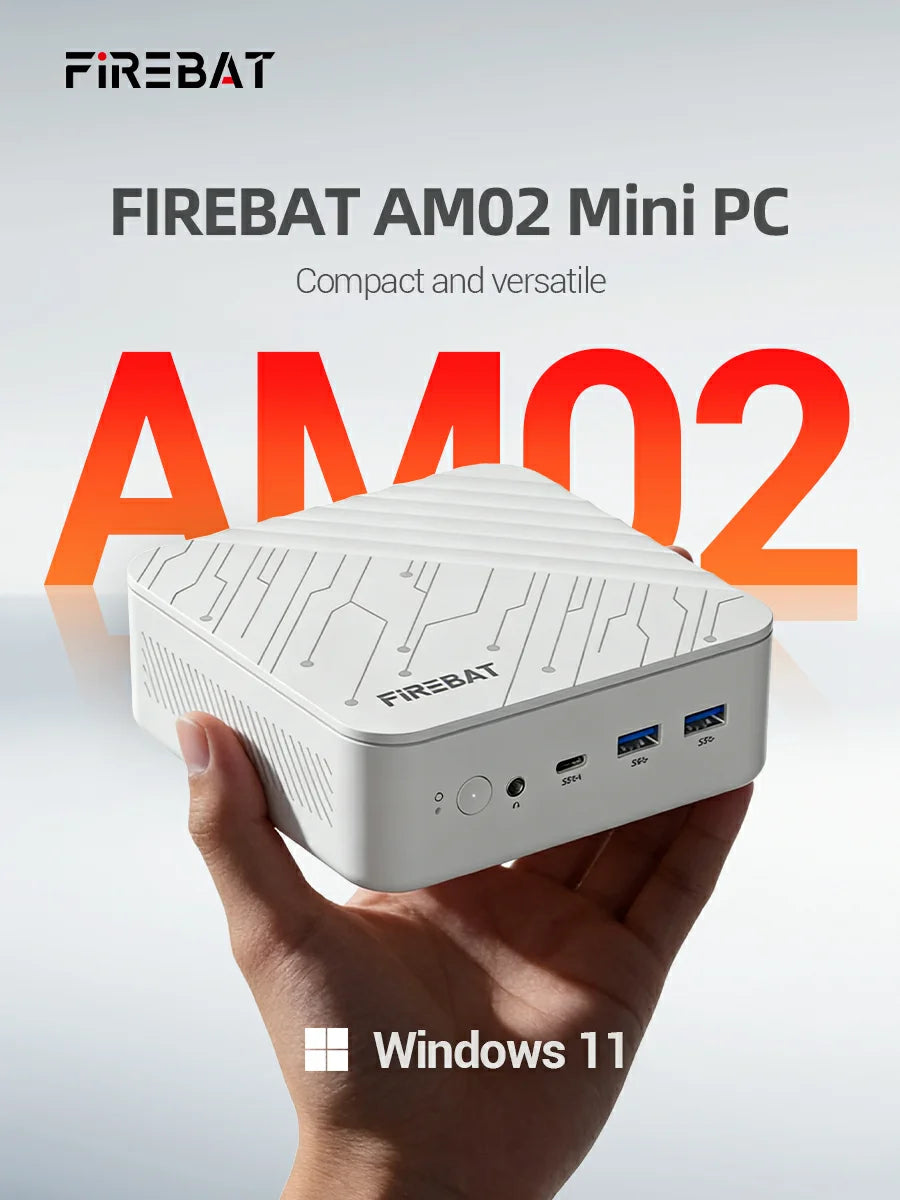 FIREBAT AM02 Mini PC AMD Ryzen 7 H255 DDR5 16GB RAM M.2 PCIe 512GB SSD WiFi6 BT5.2 1000M LAN Windows11 Desktop Computer